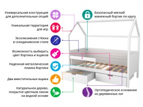 Кровать-домик мягкий Svogen с ящиками и бортиком бежево-белый в Симе - sim.mebel74.com | фото 2