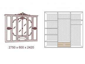 Шкаф 6-и дверный с зеркалами Ольга беж/золото матовый в Симе - sim.mebel74.com | фото 2