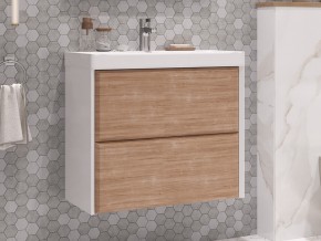 Тумба с раковиной Gesso 70 подвесная белый/дерево в Симе - sim.mebel74.com | фото